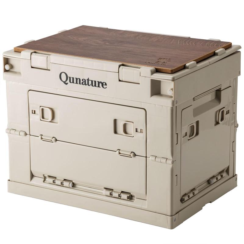 Qunature 収納ボックス 折り畳み キャンプ アウトドア用ボックス 収納 蓋付き 5面開き 全方向から取り出せる 大容量 収納ケース 強い耐荷重 積み重ね 組立簡単 アウトドア キャンプサイト 車