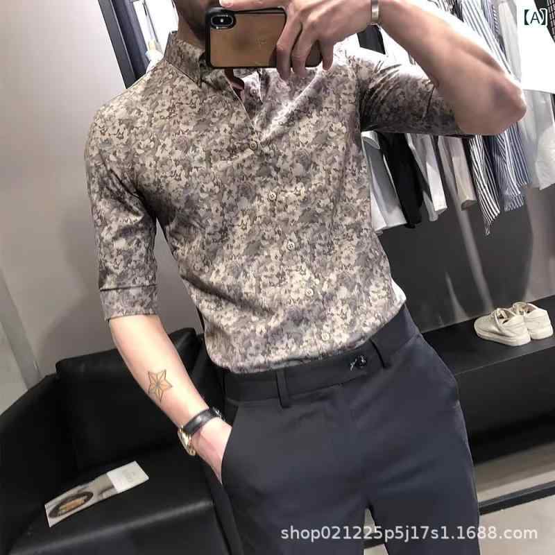 シャツ メンズ 男性用 花柄 長袖 カジュアル ビジネス トップス 韓国風 スリム おしゃれ スタイリッシュ 粘? 吸湿速乾 薄手 四季