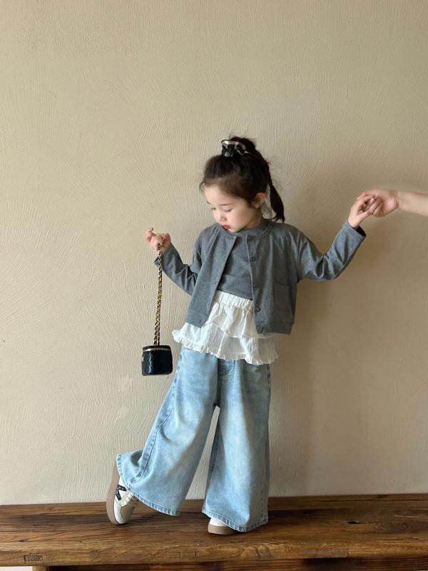 子供服 女の子 カーディガン ジャケット セットアップ 春秋 韓国風 無地 長袖 ショートトップス 2点セット 綿