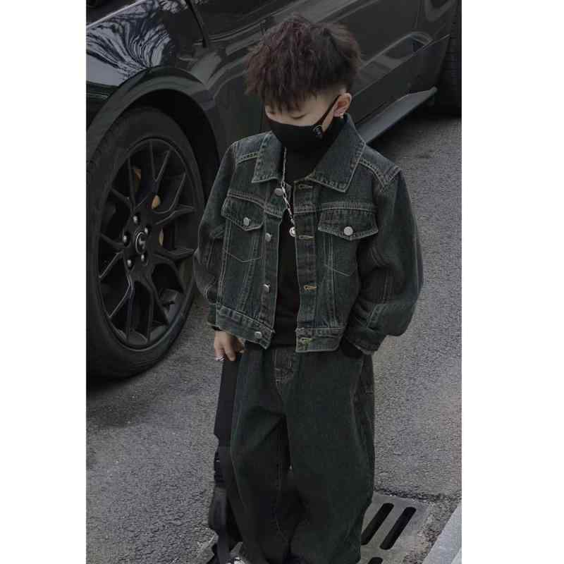キッズ 男の子 デニム セットアップ コーデュロイ 春秋 長袖 上下セット ツーピース ゆったり かわいい おしゃれ 黒 グレー