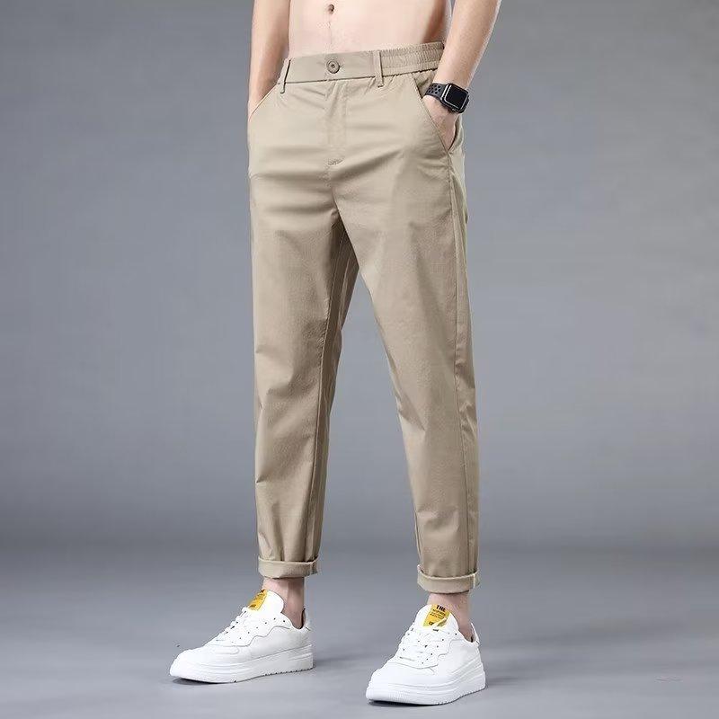カジュアルパンツ 男性用 薄手 スポーツ テーパードパンツ イージーパンツ 9分丈 ポリエステル 無地 ポケット カーキ色 グレー 緑色 黒色