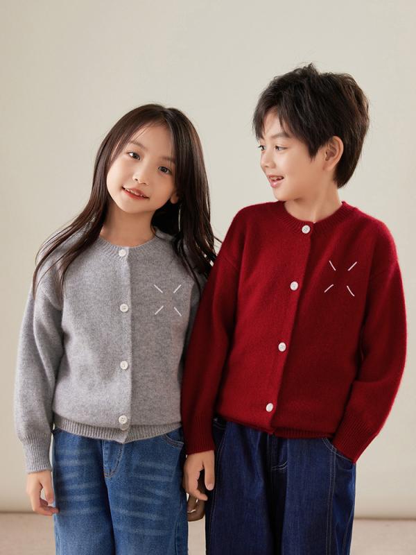 赤ちゃん服 編み物ジレー 秋冬 長袖 丸首 羊毛100% アウター トップス 韓国風 愛くるしげ 生あたたかい お坊っちゃん 御姉さん キッズ ベビー服 通園 通学 深紅 黒いこと 紺 薄墨色