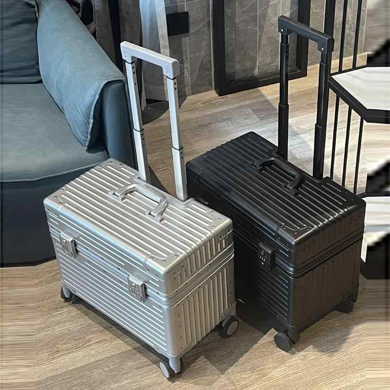 旅行バッグ 旅する用 軽銀アロイ 18in 商行為 持ちはこび入れもの 耐久性 防盗 ぼうぜん自失抵抗性 納める能力のある 万向輪 極分かりやすい ラグジュアリー ポリエステル上昇限度 黒いこと しろがね色 三鞭酒ゴールド 鍵を掛ける式開閉 金属元素原材料 通い出張 軽さ パウダーコンパクト