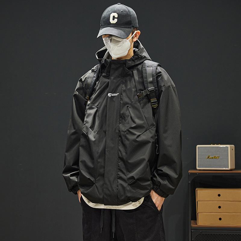 登山ジャケット メンズ 日系 連帽 春秋 秋冬 軽量 耐久 ポリエステル ブラック 軽快 墨緑 果緑 紫 浅カーキ 直線 長袖 直裾 ジッパー ゆったり シルエット キャジュアル レイヤリング 耐摩耗 速乾 機能性 ユニセックス 野外 アウトドア ハイキ