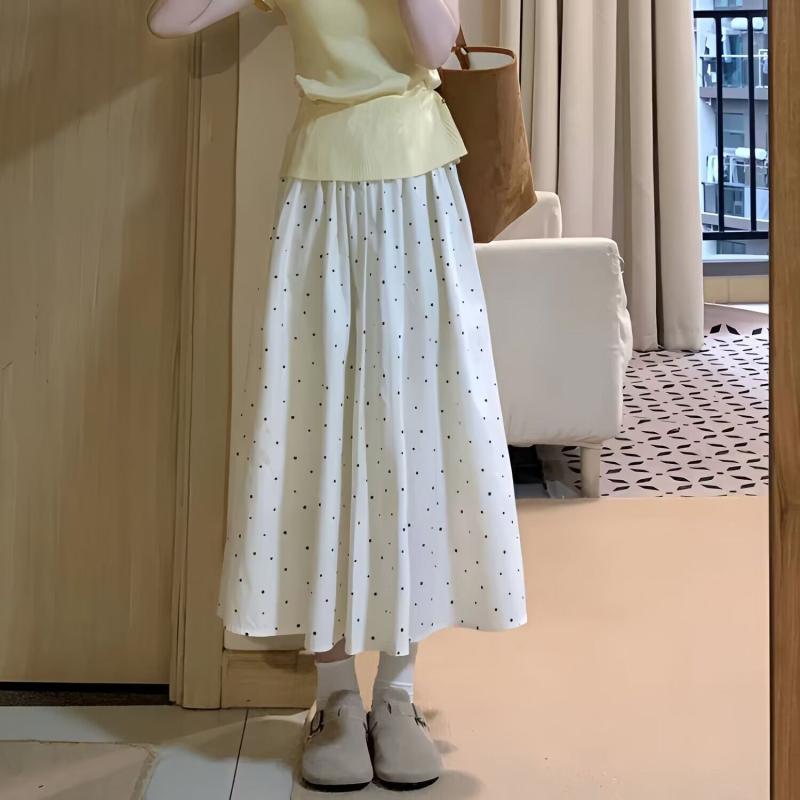 スカート レディース 水玉 Aライン 春夏 ハイウエスト ミモレ丈 ポリエステル かわいい おしゃれ 上品 フェミニン お出かけ デート