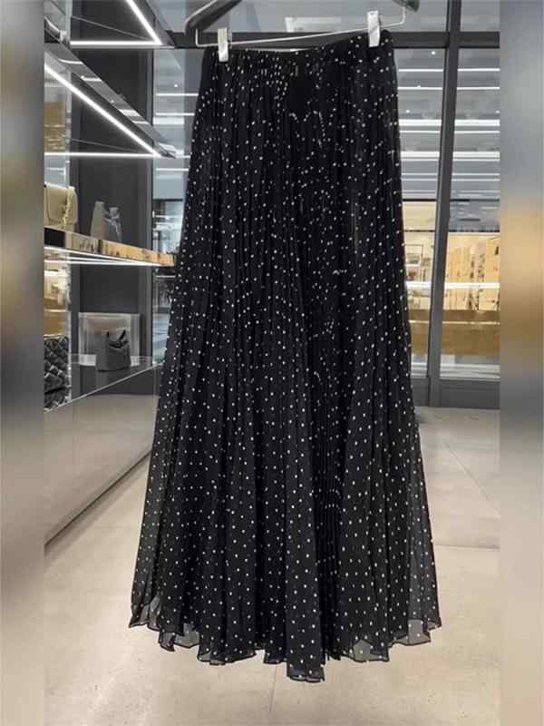 スカート レディース 春夏 Aラインスカート ロングスカート 黒 水玉柄 ポリエステル 高見え 通勤 オフィス きれいめ エレガント 上品