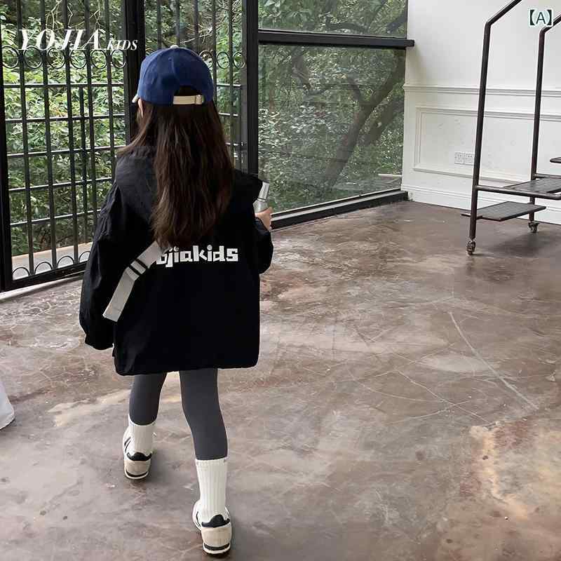 キッズ女児 防風ジャケット 秋冬 中長丈 長袖 丸首 ジッパー 綿混 ナイロン ポリエステル 裏地 フリース加工 運動スタイル 防風 軽量 伸縮性 吸湿速乾 黒 ベージュ 100-160cm 通学 普段使い アウトドア