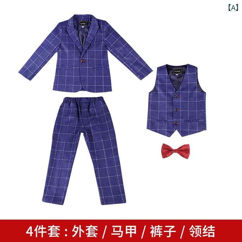子供用フォーマルスーツ 男の子 タキシード 5点セット (ジャケット ベスト パンツ シャツ 蝶ネクタイ) 結婚式 発表会 演奏会 七五三 入園式 卒園式 入学式 卒業式 誕生日 チェック柄 80 90 100 110 120 130 140 150 1 6,529円