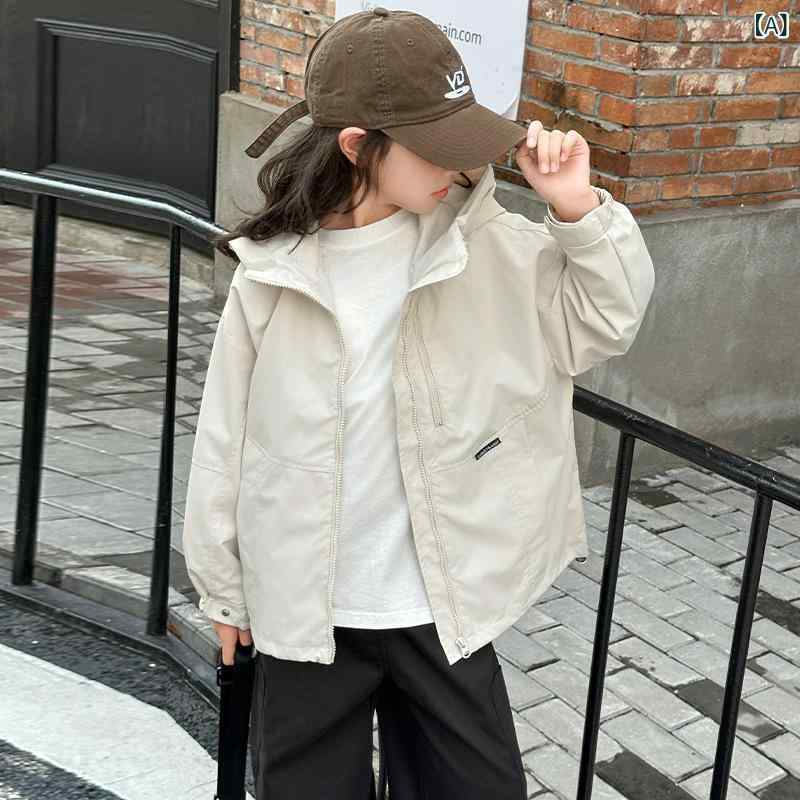 女児 秋冬 ジャケット レディース キッズ 女の子 秋 冬 春 コート 長袖 フード付き ショート丈 丸首 ラグラン 化粧繊維 ポリエステル 柔らかい素材 普通厚 無地 ラッキー 米白 紫 潮風 スタイル 軽量 伸縮性 吸湿速乾 普段使い 学校 外出 防