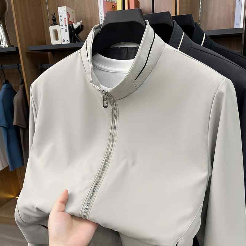 メンズ ジャケット 秋冬 男性用 中年向け ビジネス 普段使い 長袖 立領 合体型 ジッパー開き 普通厚 耐摩耗 ポリエステル 純色 ブラック 直下? 多口袋 側ポケット 軽量 シンプル カジュアル