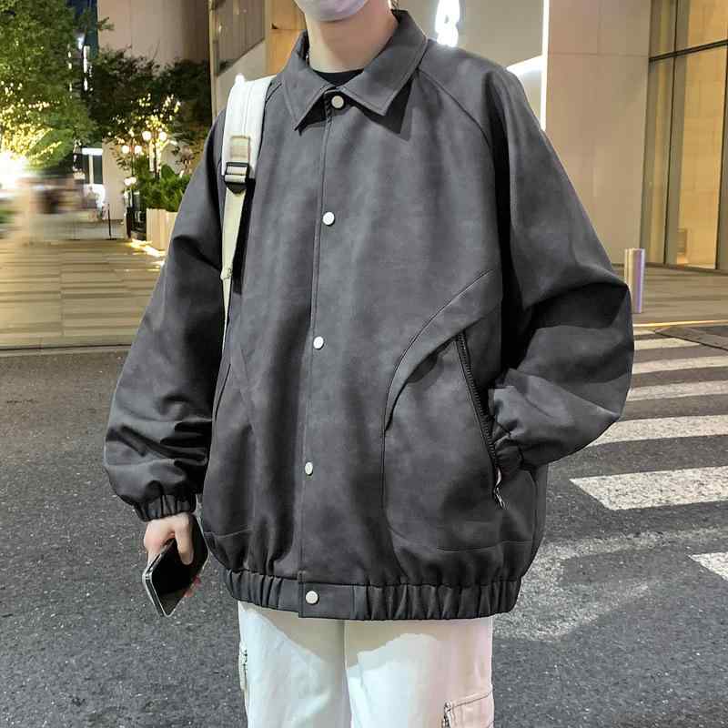 メンズ ジャケット 秋冬 ポリエステル 接触冷感 フリースライニング ブラック ピンク ベージュ ブラウン グレー ロングスリーブ ワイドシルエット ノーカラー シングルブレスト ストレートヘム フラップポケット ゆったり大サイズ 日常 秋冬 暖か 軽量 9,449円