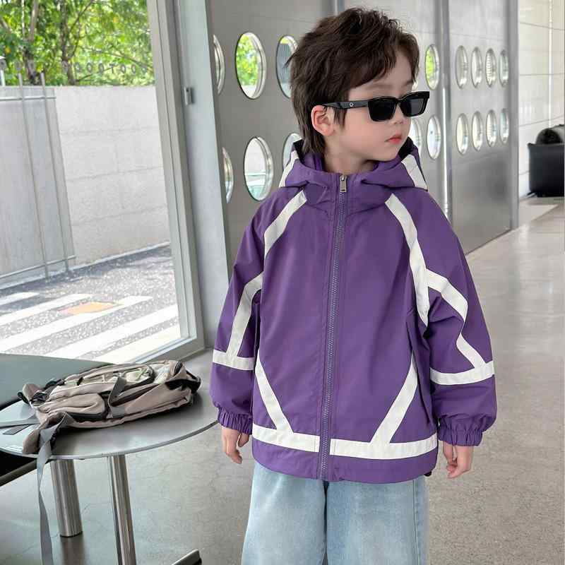 キッズ 男の子 秋冬 ジャケット フード付き 防水 脱着可能 ポリエステル ?? ナイロン 中長款 ワイドシルエット ブラック パープル 2点セット インナー付き 軽量 吸湿速乾 通気性 伸縮性 アウトドア 登山 普段使い 100cm 110cm 120