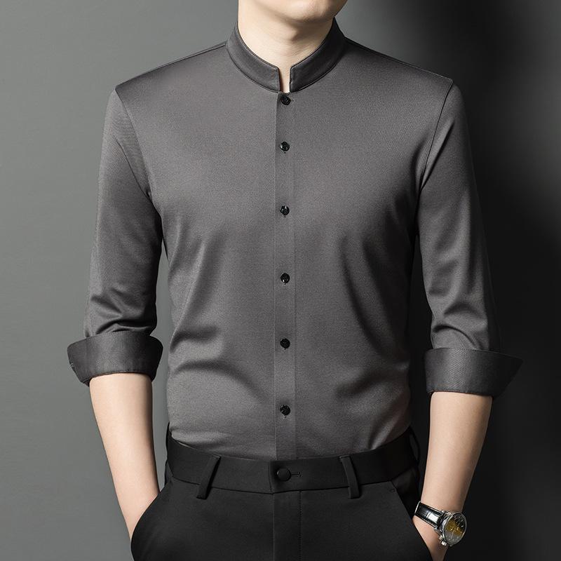 シャツ メンズ 男性用 ビジネス カジュアル 山羊絨 トップス 長袖 立襟 春秋 高品質 紳士服 部屋着