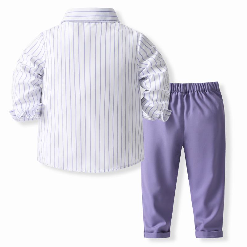 キッズ セットアップ 春秋 長袖ストライプシャツ 長ズボン 上下セット 子供服 男の子 紳士風 フォーマル 発表会 結婚式 伸縮性 通園 通学 普段使い