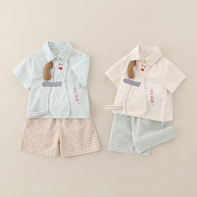 ベビー服 夏物 格子柄 セットアップ 半袖シャツ 短パン 上下2点セット 乳幼児 男の子 子供服 薄手 コットン100 かわいい 普段着