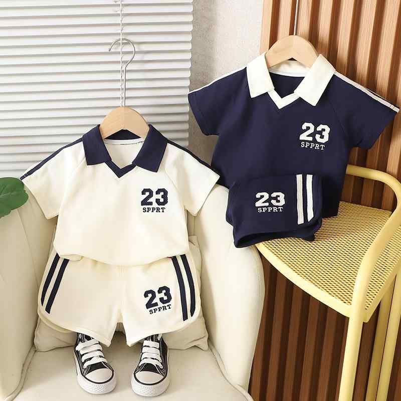 キッズ ポロシャツ & 短パン セットアップ 春夏 男の子 ベビー 上下セット 子供服 半袖 綿 襟付き トップス ハーフパンツ 2点