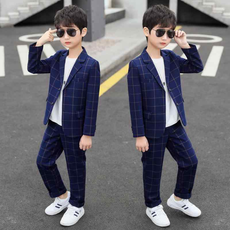 キッズ 男の子 フォーマル スーツ 2点セット 春秋 セットアップ 子供 カジュアル ウェア 長袖 ジャケット パンツ グレー 紺色