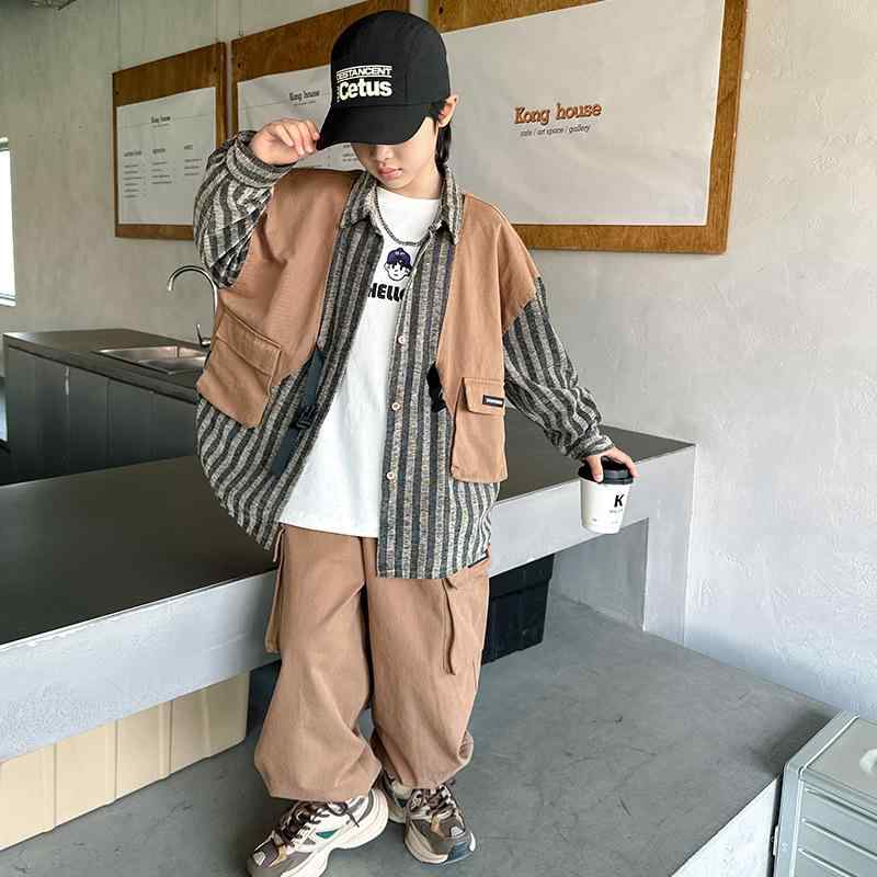 キッズ ボーイズ ジャージ 上下セット 長袖 春秋 スポーツウェア 子供服 男の子 2点セット アウター ロングパンツ 普段着 カッコイイ ブラック カーキ
