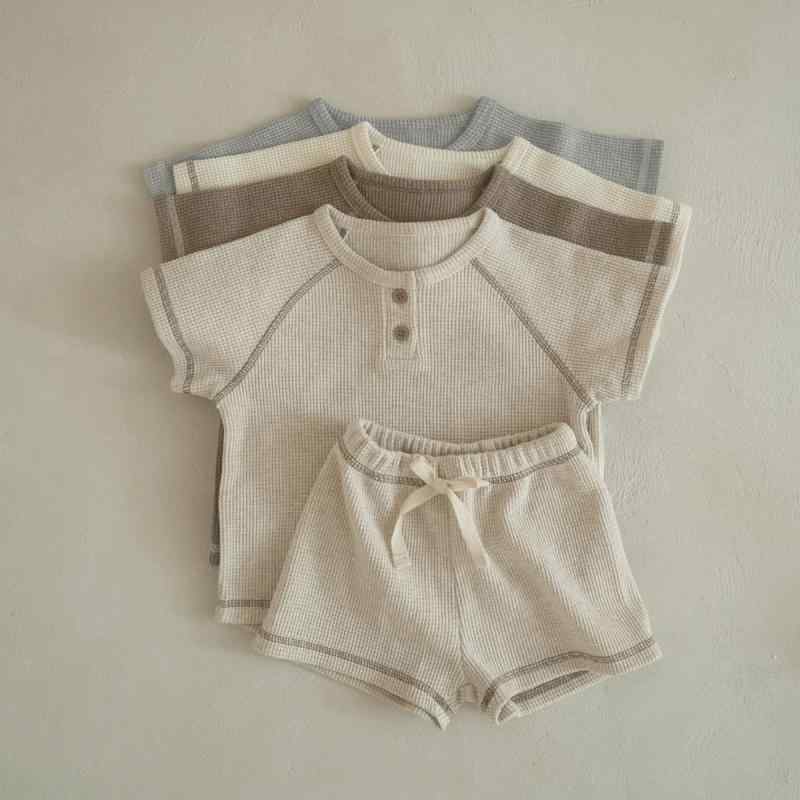 キッズ ベビー服 上下セット ワッフル Tシャツ 短パン 半袖 ショートパンツ ツーピース 子供服 赤ちゃん 幼児 男の子 女の子 春夏 かわいい 普段着 部屋着