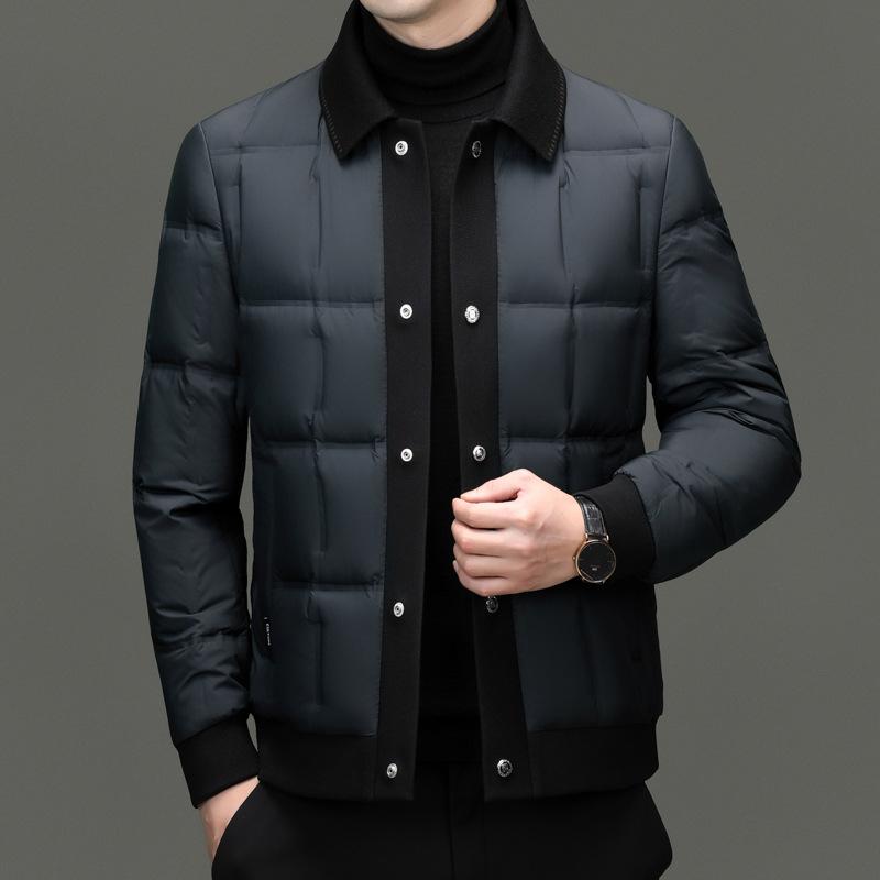 羽?服 メンズ 男性用 シャツ襟 90% ? ダウン ショート丈 ジャケット ファッション スタイル 抗寒 軽い 暖かい 防寒 冬 ブルー ブラック 黒 アイボリー ポリエステル