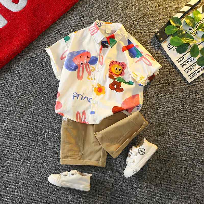 キッズ 男の子 半袖シャツ ハーフパンツ 上下セット 子供服 夏服 韓国風 小学生 幼稚園 保育園 通園 普段着 花柄 無地 綿95% 90cm 100cm 110cm 120cm 130cm 140cm