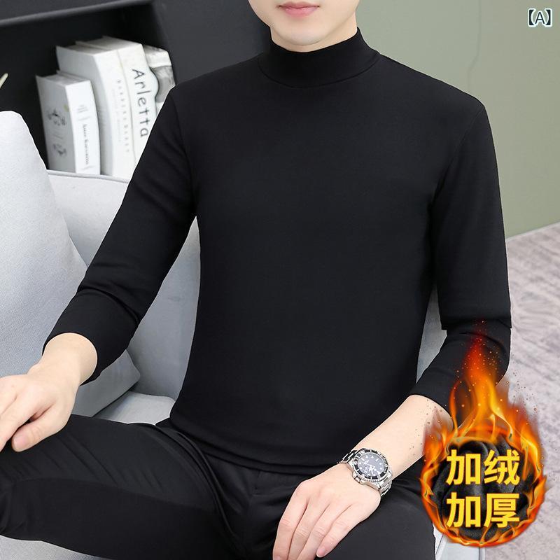 メンズ 立襟 長袖 Tシャツ トップス 綿 素材 保暖 加厚 加? 刺繍 デザイン 修身 フィット タイプ 休? スタイル 通勤 普段使い 透気性 機能 ブラック ホワイト グレー ネイビー ワインレッド 秋冬 シーズン