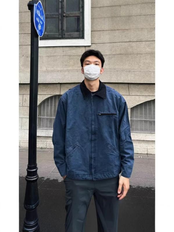 メンズ ジャケット 工装 復古 フライトジャケット 立領 長袖 ラップ ジップアップ コットン混紡 ポリエステル ワイドシルエット ルーズフィット 立体ポケット 丸底 ノンアイロン加工 春秋 秋冬 ネイビー ブラック メンズ トップス コート 軽量 伸縮