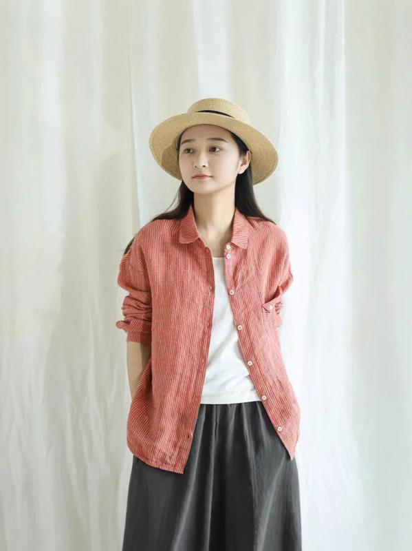 シャツ メンズ 麻素材 長袖 方領 条紋柄 夏 春夏 オリーブカラー イエロー系 ブルー系 レッド系 基本款 基本スタイル 常?袖 キルティング加工 不規則デザイン 文学的 レトロ 日常使い 軽量 通気性 吸湿速乾 95%以上 純粋リネン カジュアル 百