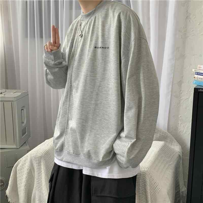 メンズ トップス 半高めネック グレー 長袖 スウェット シャツ 春夏秋冬 秋冬 韓国風 トレンド ゆったり ルーズフィット オーバーサイズ ポケットなし セットインスリーブ プリント ロゴ柄 ポリエステル コットン風 吸湿速乾 軽量 伸縮性 カジュアル