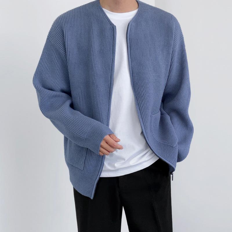 メンズ 編み物ジレー 秋冬 長袖 ルーズフィット 丸首 流行り 表どおり表現スタイル ゆったり 花の冠yd トップス 綿織物混 ポリエステル 薄墨色 黒いこと 青色 衣嚢付き添い人 心地よい アウトドア 普段使い走り 軽さ 伸縮性
