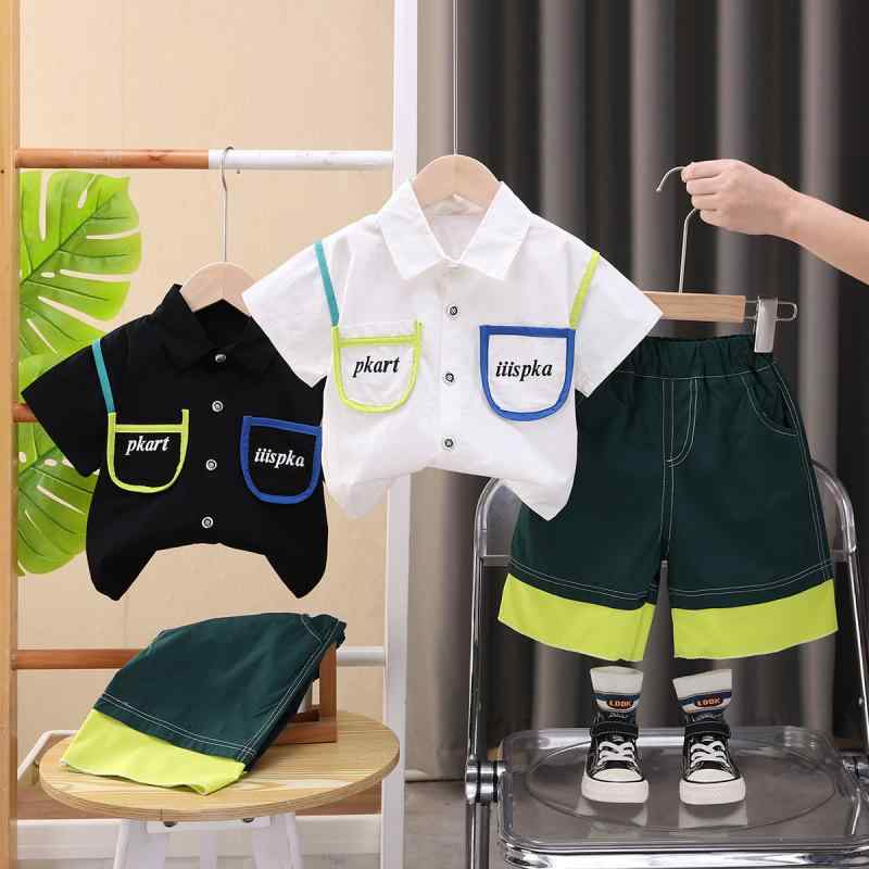 キッズ 男の子 夏 短袖 翻領シャツ 短パン セット 綿 柔らかい 薄手 通気性 カラフル ユニセックス 子供服 韓風 2点セット シンプル カジュアル 遊び着 運動風 1-6歳 80-120cm