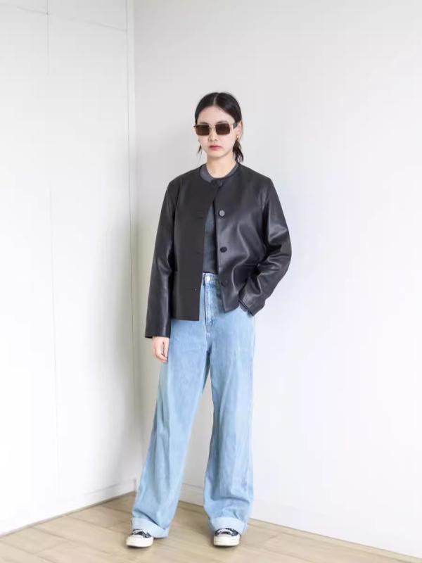 レディース 皮革 ジャケット 綿羊皮 真皮 学生用 丸首 ショート丈 コート 冬 黒 黄色 ルーズフィット 9分袖 ストリート ヒップホップ スタイル 軽量 柔軟 暖か 通勤 普段使い アウトドア｜シャドーテール