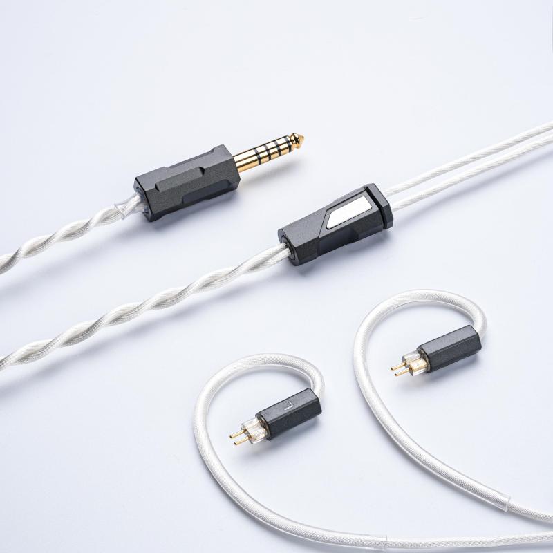 【版 蛇年記念】Angelears | Yongse WhiteSnake イヤホン アップグレードケーブル 0.78mm 2pin 4.4mm 純銀+銀メッキ単結晶銅同軸構造 高解像Hi-Fi音質 交換可能プラグ 柔軟PVCケーブル(ホワイトスネー