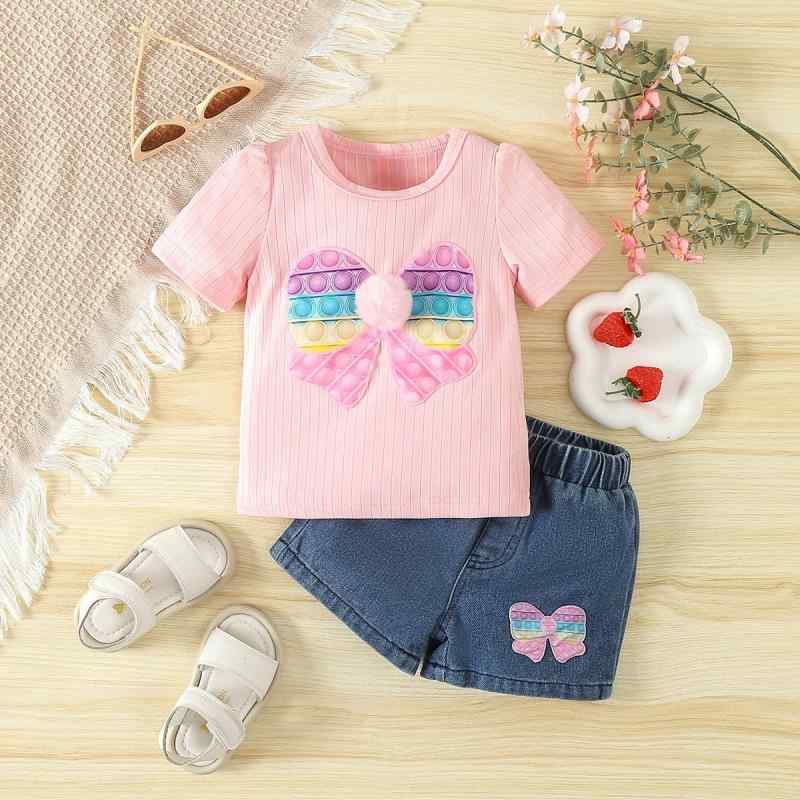 キッズ 女の子 春夏 セットアップ トップス ショートパンツ かわいい 蝶結び 花柄 綿 柔らかい ピンク ローズ ブルー 吸湿速乾 伸縮性 通気性 軽量 シンプル 普段使い ベビー 幼児 1-3歳