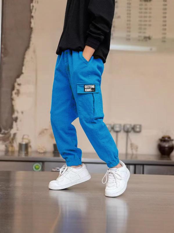 キッズ ロングパンツ メンズ レディース 中大童 韓版 ヒップホップ スタイル 工装パンツ 牛筋 ウエスト 収口 トレンド ユニセックス 伸縮性 混紡 ポリエステル 柔軟 素材 中腰 ゴムウエスト 長ズボン ユニバーサル フィット 春秋夏 シーズン ユニ