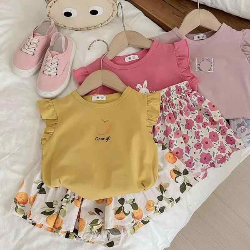 女児 子供服 夏用 女の子 3～8歳 コットン 薄手 柔らかい 綿素材 65% 短袖 Tシャツ セット かわいい カード アルファベット 花柄 プリント ピンク 紫 黄色 短パン セット 個性的 韓流 スタイル 甘め フリル 袖 花びら 柄 ピース フル