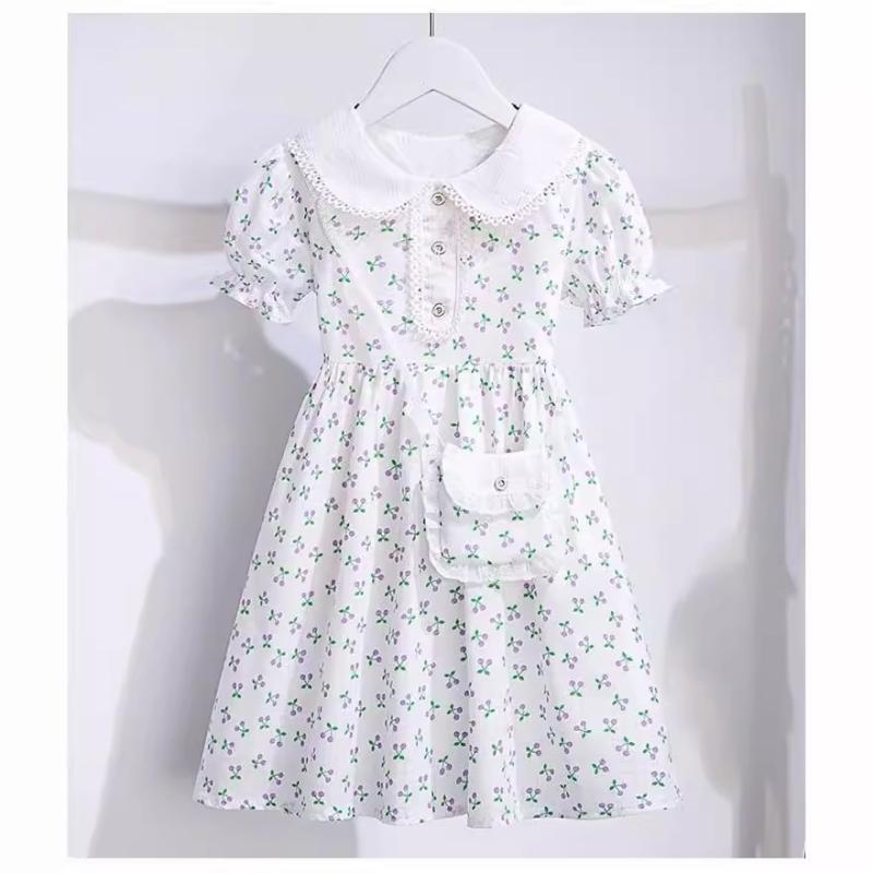 女児 ワンピース 夏用 子供服 女の子 プリンセス スカート フレア Aライン 花柄 かわいい 赤 ピンク 緑 黄 涼しい 薄手 ポリエステル 混紡 8歳以上 通学 日常遊び 夏服 ガーリー フレッシュ カラー 軽やか 動きやすい