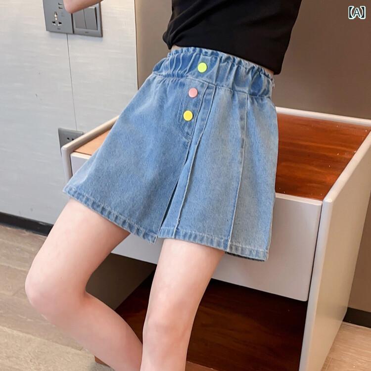 女児 スカートパンツ 女の子用 夏用 綿素材 高腰 デニム 短パン かわいい ピンク系 ブルー 切り替え ハンガリアンスタイル 柔軟 軽量 120cm 130cm 140cm 150cm 160cm 170cm 4,446円
