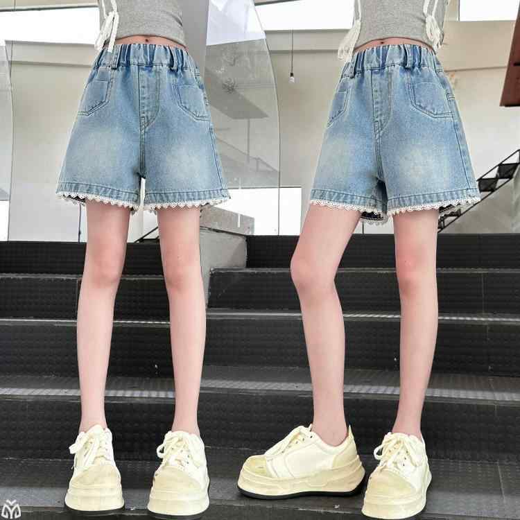 女児 デニム ショートパンツ 夏用 キッズ 女の子 5分丈 牛仔布 ポリエステル 混紡 柔軟加工 酵素洗い 純色 ブルー 中腰 ゴムウエスト 薄手 軽量 伸縮性 通気性 普段使い カジュアル ビッグサイズ 140cm以上 夏季 通年対応 4,569円