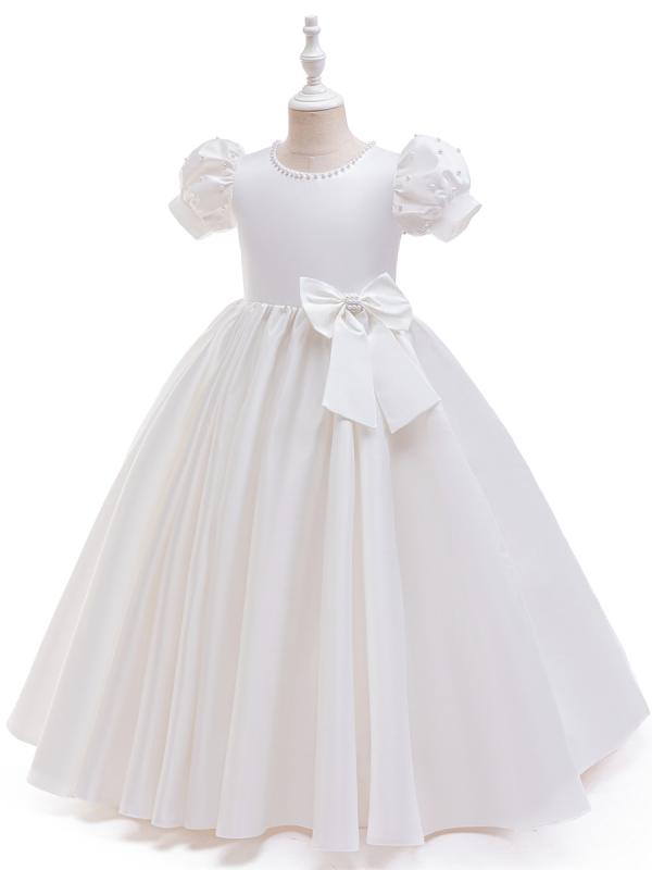 女児 ドレス 子供 礼服 大きめ 女の子 プリンセス スカート 夏用 花柄 花ガール 誕生日 パーティー ピアノ 発表会 衣装 女児 フレア スカート ポリエステル プリーツ 加工 欧米 スタイル かわいい デザイン 100 140cm 対応 白色 夏
