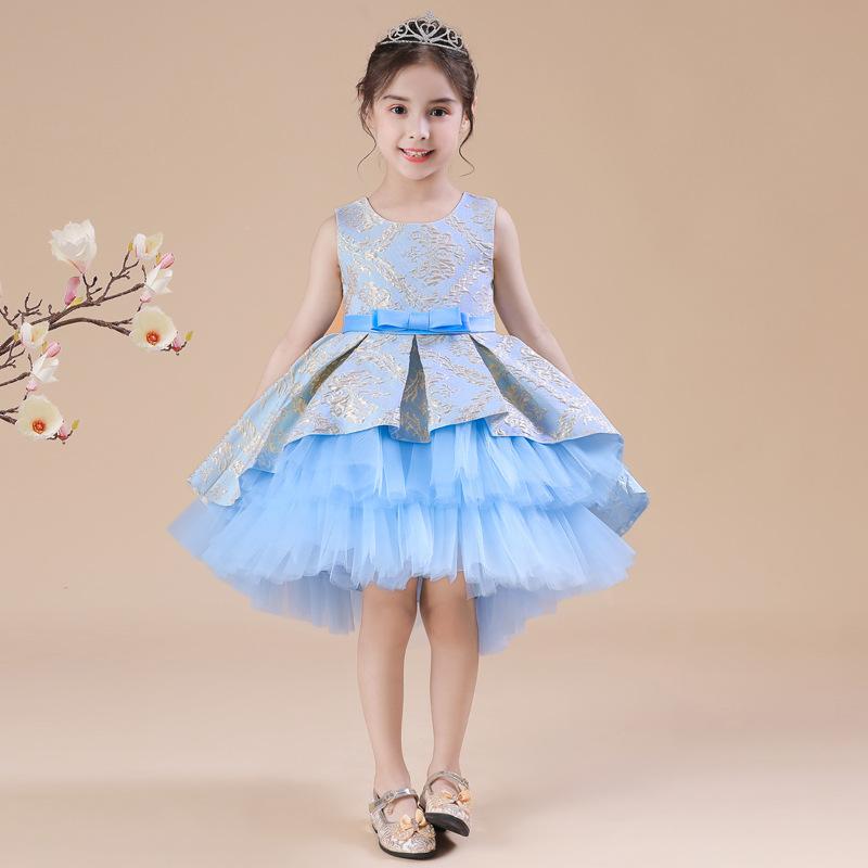 女児ドレス 女の子用 キッズ 子供服 礼服 プリンセスドレス 花嫁ドレス チュチュスカート 演奏会用 発表会用 誕生日パーティー用 コットン ポリエステル フレアシルエット ふんわりスカート かわいい ピンク系 アイボリー ライトブルー ライトパープル