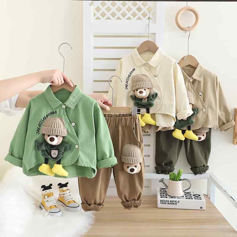 キッズ 男の子 女の子 ベビー 長袖 シャツ 長ズボン セット 綿 素材 コットン 90% ベビー服 幼児服 春 秋 季節 長袖 トップス ボトムス ユニセックス 韓風 デザイン ベア プリント 純色 ソフト 生地 普通 厚み 長袖 シャツ 長パン 2点 4,602円