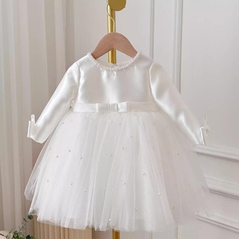 女の子 ドレス 女児 礼服 子供服 長袖 プリンセス スカート チュール かわいい 春夏 秋冬 通年 ポリエステル ポリエステル ライニング 3～8歳 80～130cm 誕生日 パーティー 花嫁 花婿 歩行ショー フリル プリーツ コーティング 剪毛 酵