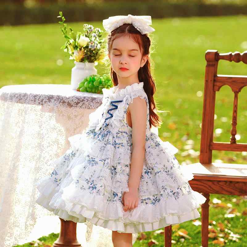 女児 ワンピース ロリータ プリンセスドレス 子供 女の子 中小童 無袖 フラワープリント 吊り帯スカート バックハートスカート 綿 100% 接触冷感 軽量 伸縮性 夏 春夏 かわいい ビッグシルエット ブルー ピンク系 アイボリー カジュアル 普段使