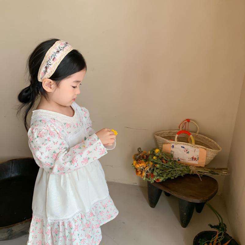 女児 ワンピース 春夏 長袖 プリント フラワー柄 綿素材 かわいい プリンセス スカート 2点セット 女の子 子供服 インファント トップス インナー セット 軽量 通気性 伸縮性 日常使い 遊び着