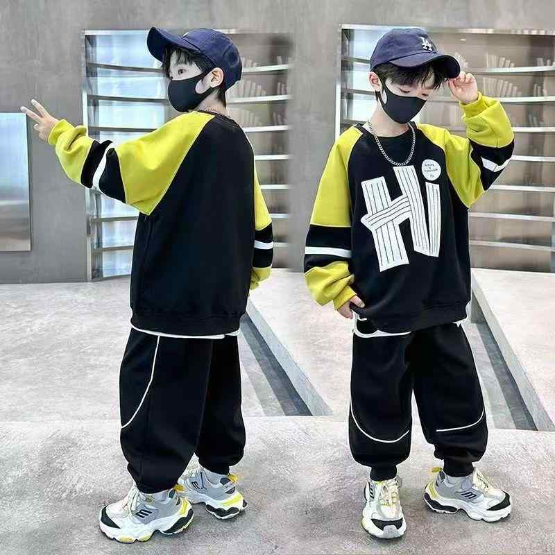 キッズ 秋冬 セットアップ トップス ロングパンツ 長袖 字母プリント ゆったりシルエット 柔らかいポリエステル 男女兼用 黒 赤 カジュアル 日常使い 学校着 伸縮性 通年対応 中大童用 8歳以上 軽量 吸湿速乾 動きやすい 学院風 トレンド 秋 冬