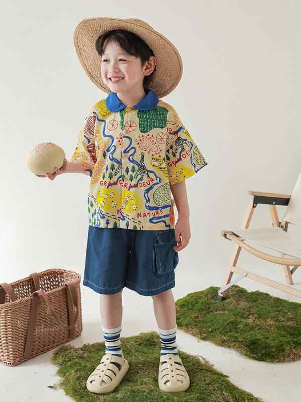 キッズ 男の子 ストレート デニム ショートパンツ かっこいい ポケット 綿 素材 軽量 薄手 砂洗い 加工 夏 春夏 季節 かわいい 潮 スタイル 普段使い 柔らかい 生地 純色 ブルー カラー 中腰 デザイン 3-8歳 対応 100-140cm サイ