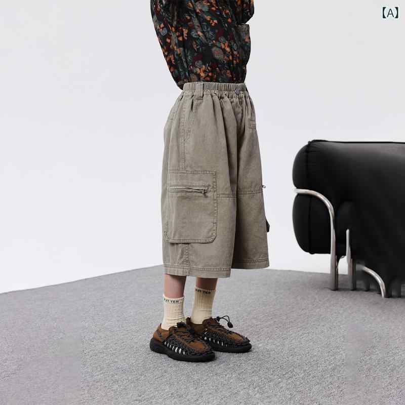 男の子 短パン 子供用 牛仔 工装 七分丈 夏用 綿 柔軟 快適 普段使い 運動 潮 グレー 中腰 ゴム腰 安全 B級 8歳以上 140cm以上