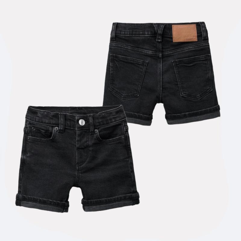 キッズ デニム ショートパンツ 男の子 女の子 子供用 コットン 綿素材 柔らかい 酵素洗い 軽量 通気性 吸湿速乾 夏 春夏 ユニセックス ミッドライズ ボタン ジッパー 黒 純色 かわいい ストリート カジュアル 基本デザイン 学院風 短丈 子供服