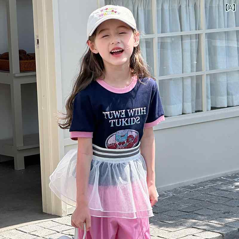 女児 Tシャツ 女の子 トップス 夏 春夏 短袖 丸首 コットン 綿素材 柔軟 かわいい ・柑通柄 親子 プリンセス トレンド 糖果 切り替え アイボリー ピンク系 ブラウン ネイビー 子供服 普段使い 通学 伸縮性 吸湿速乾 軽量